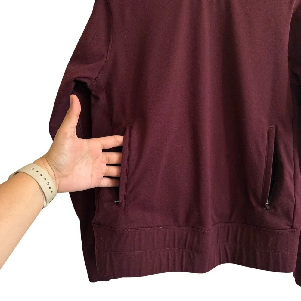 Lululemon Maroon Cold Shoulder Zip Pockets Pullover Scuba Sweatshirt Sz S/M #379